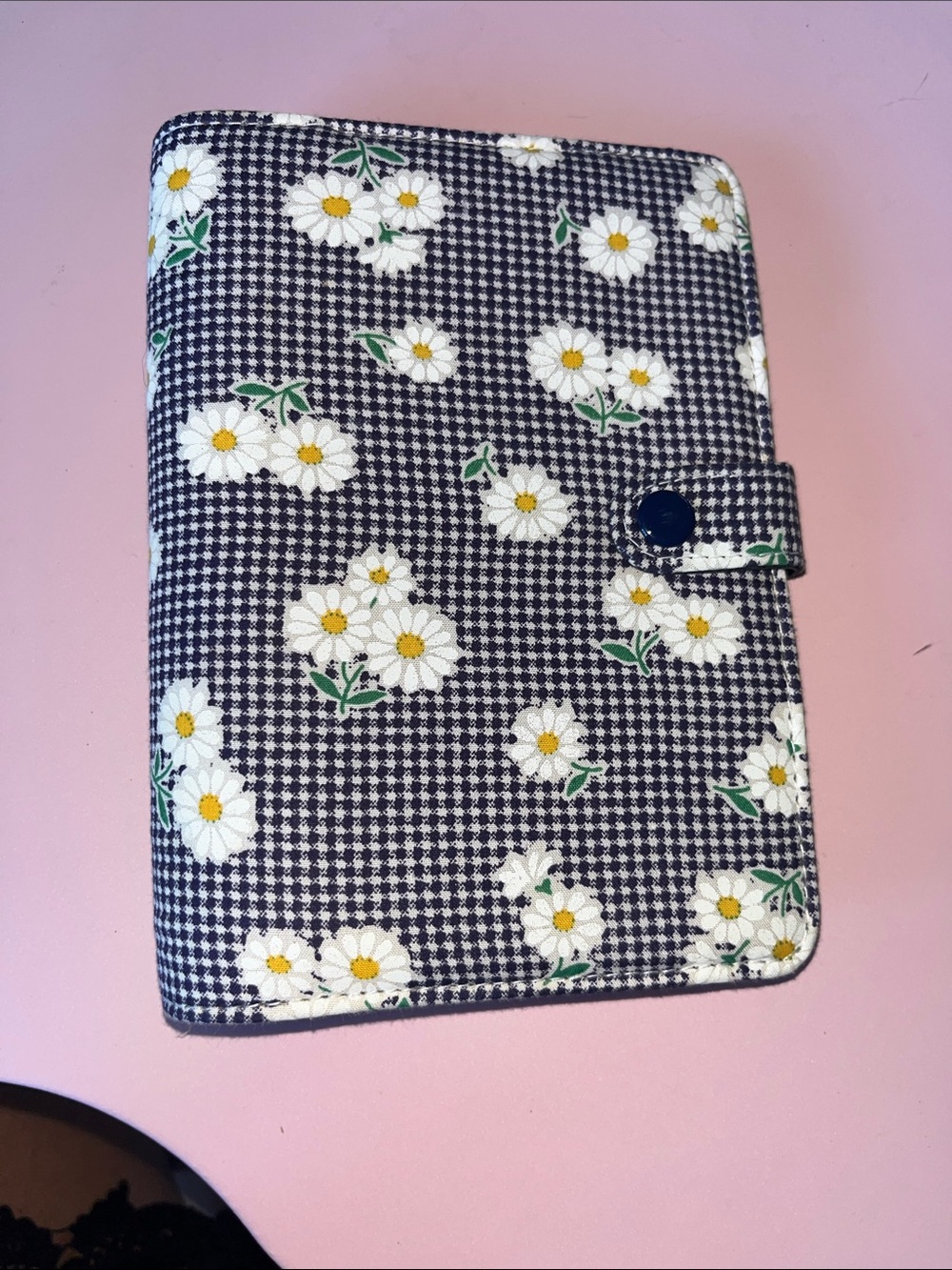 Daisy-Print Navy Gingham Personal Rings Planner Organizer